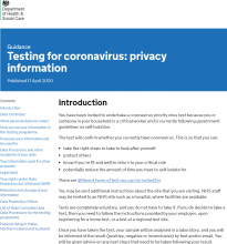 Testing for coronavirus: privacy information